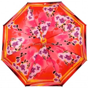 Зонт  Rain Proof красный с цветами, механика, 3 сл., арт.1055-7